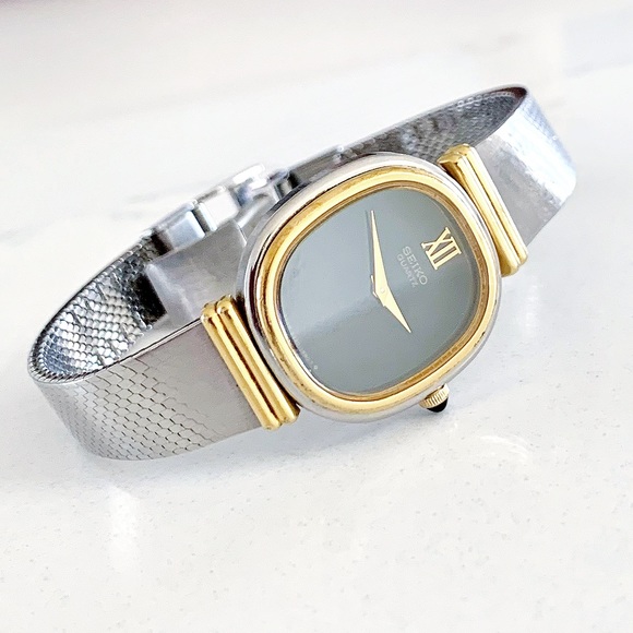 Seiko Accessories - SEIKO Vintage Black Date Dial Silver Steel Winding Ladies Watch QUARTZ